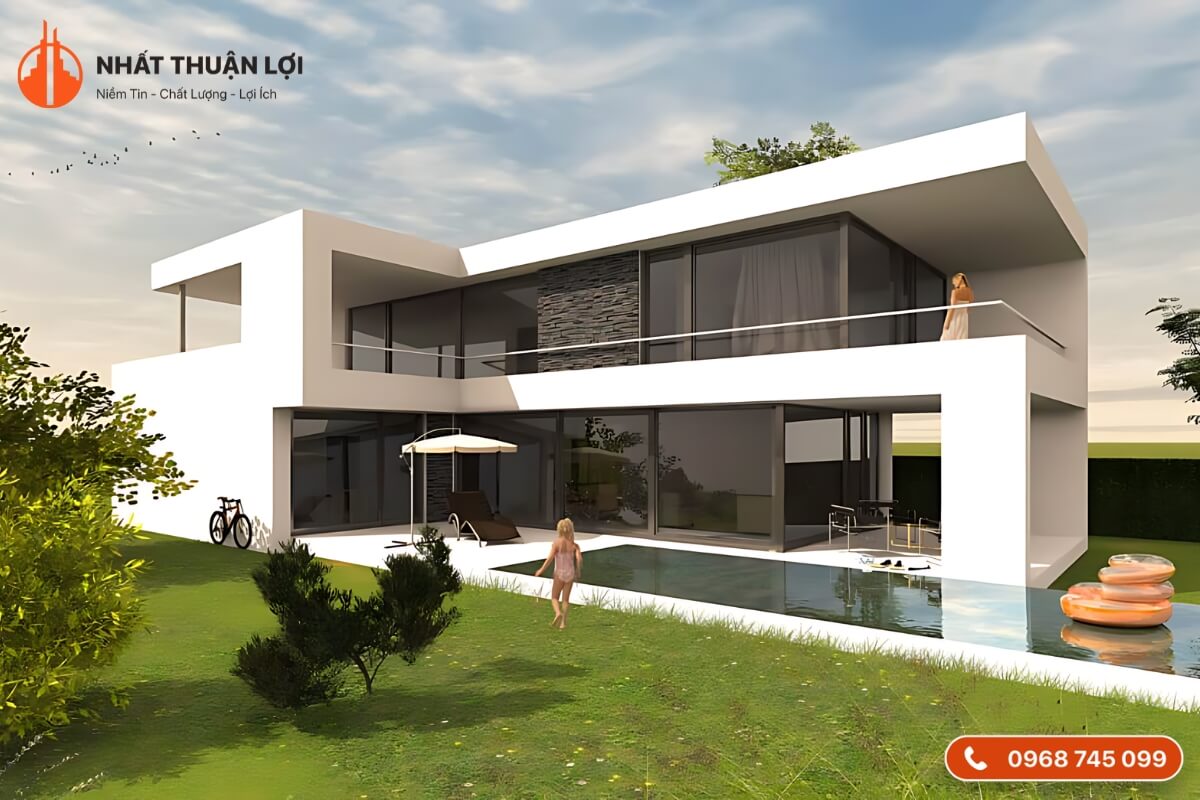 Mẫu nhà 2 tầng 100m2 chữ L đơn giản