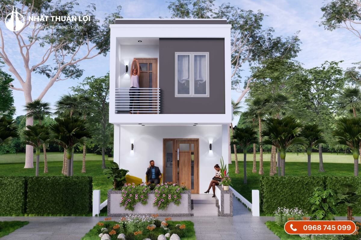 Mẫu nhà 2 tầng 100m2 có sân vườn rộng rãi