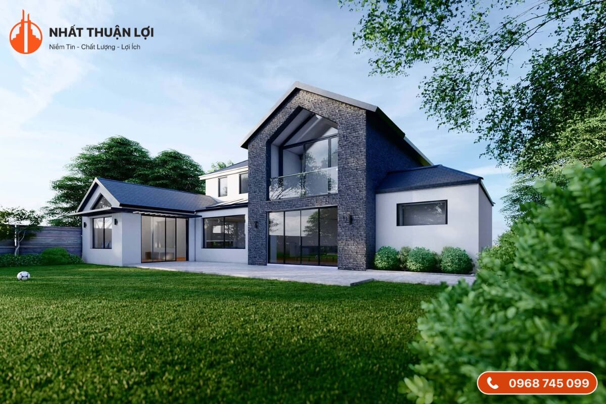Mẫu nhà 2 tầng 100m2 có sân vườn xanh mát