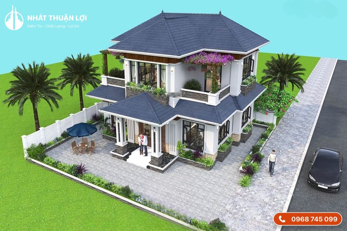 Mẫu nhà 2 tầng 100m2 mái Nhật sáng tạo