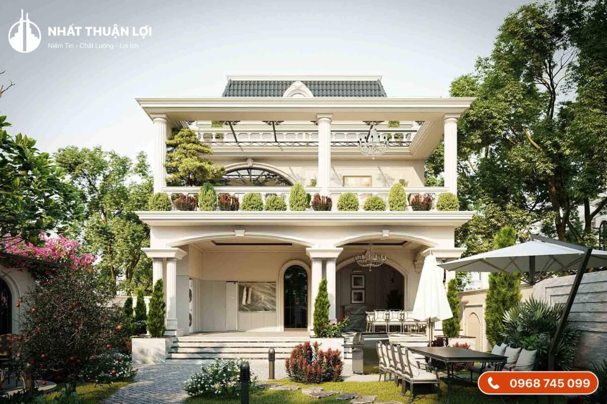 Mẫu nhà 2 tầng 100m2 cổ điển hiện đại