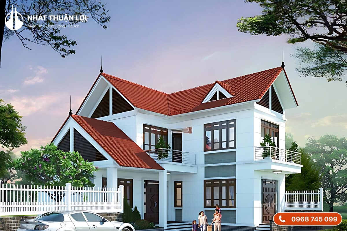 Mẫu nhà 2 tầng mái Thái 100m2 hiện đại