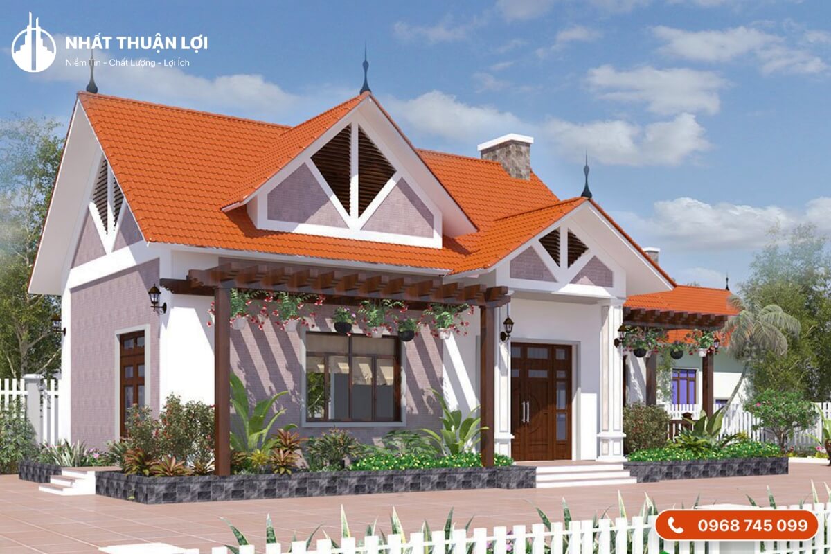 Mẫu nhà cấp 4 lợp mái ngói dáng chữ A