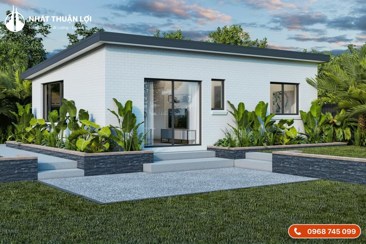 Mẫu nhà cấp 4 mái bằng 100m2 có sân vườn Mẫu nhà cấp 4 mái bằng 100m2 có sân vườn
