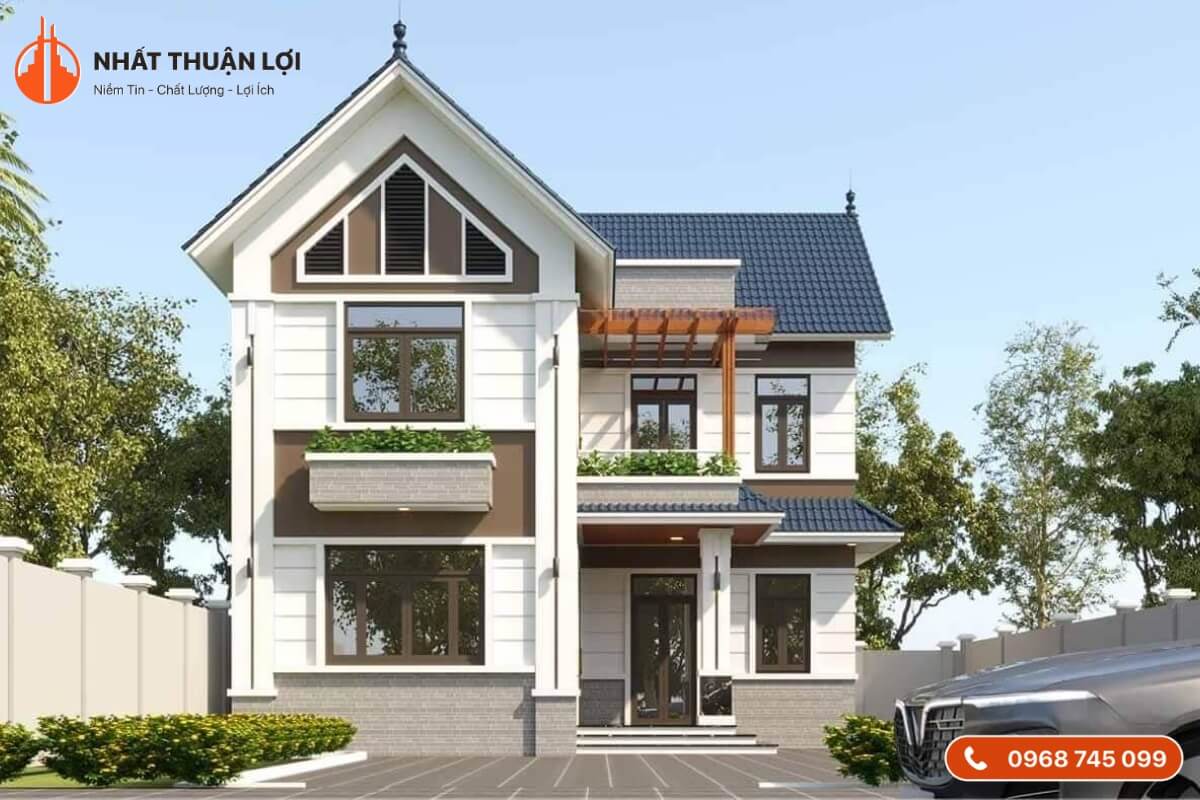 Mẫu thiết kế nhà 60m2 2 lầu có sẵn để xe Mẫu thiết kế nhà 60m2 2 lầu có sẵn để xe