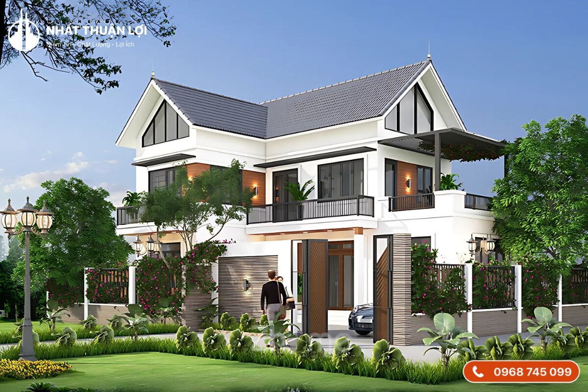 Nhà 2 tầng mái Thái 100m2 chữ L