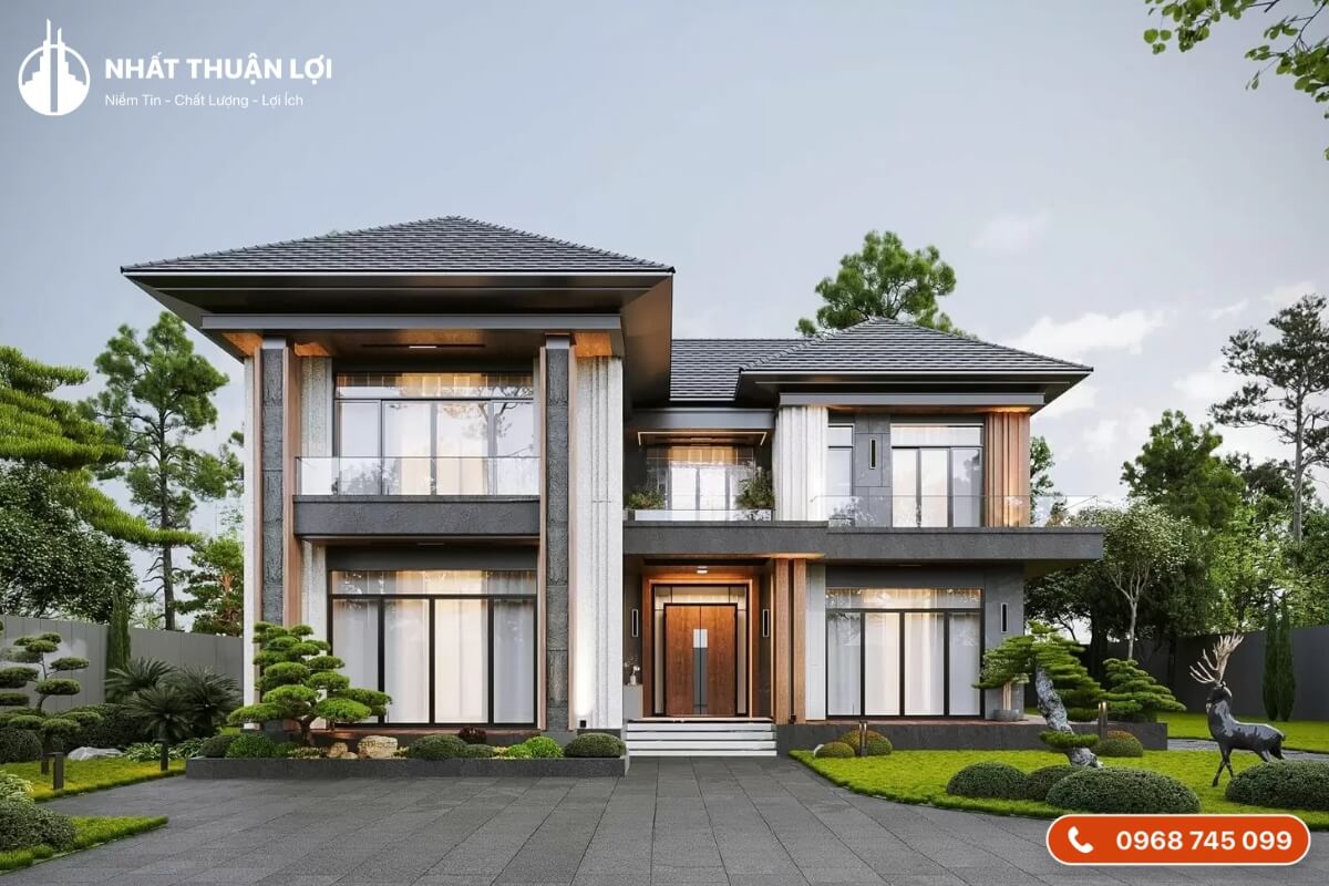 Mẫu nhà mái Nhật 2 tầng có sân vườn Mẫu nhà mái Nhật 2 tầng có sân vườn