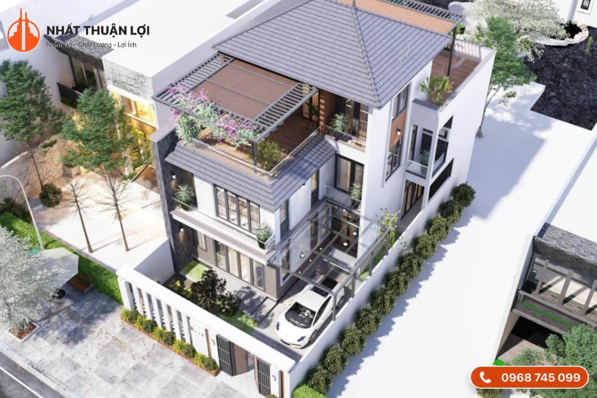 Nhà 2 tầng mái Nhật có gara ô tô Nhà 2 tầng mái Nhật có gara ô tô