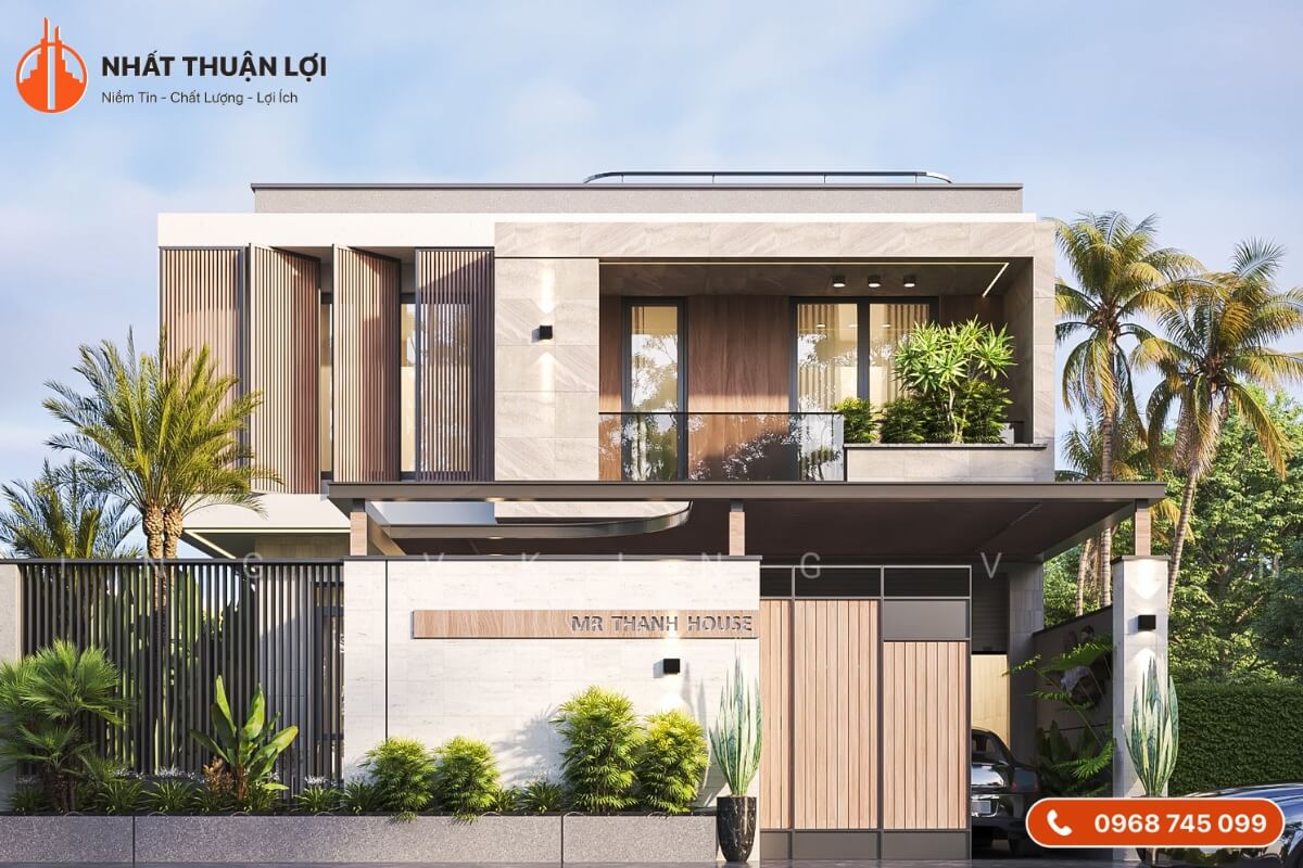 Mẫu nhà vuông 2 tầng 2 mặt tiền đẹp