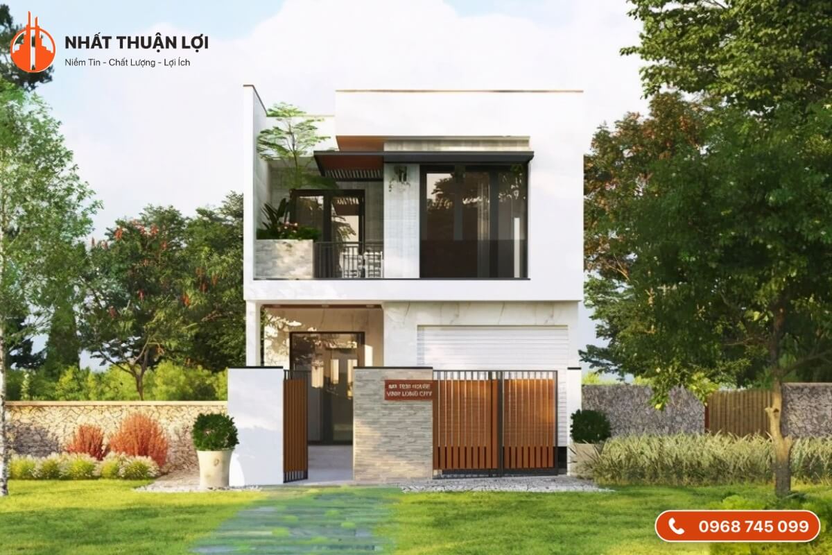 Mẫu thiết kế nhà vuông 2 tầng mái bằng