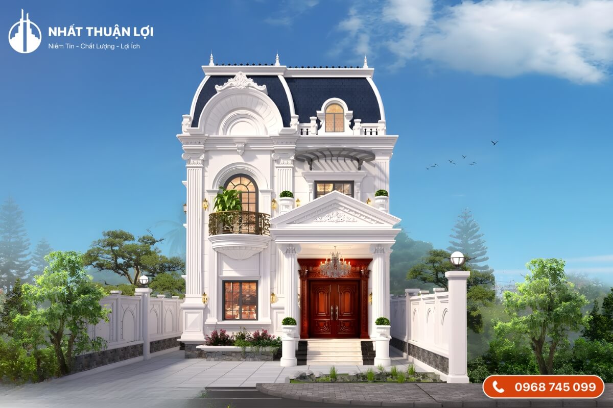 Thiết kế nhà vuông 2 tầng đơn giản tân cổ điển