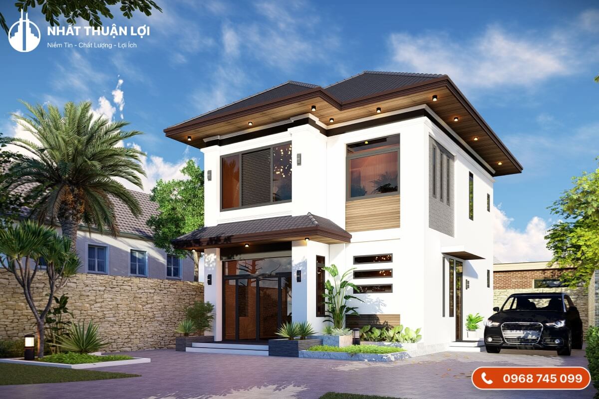 Thiết kế nhà vuông 2 tầng mái Thái