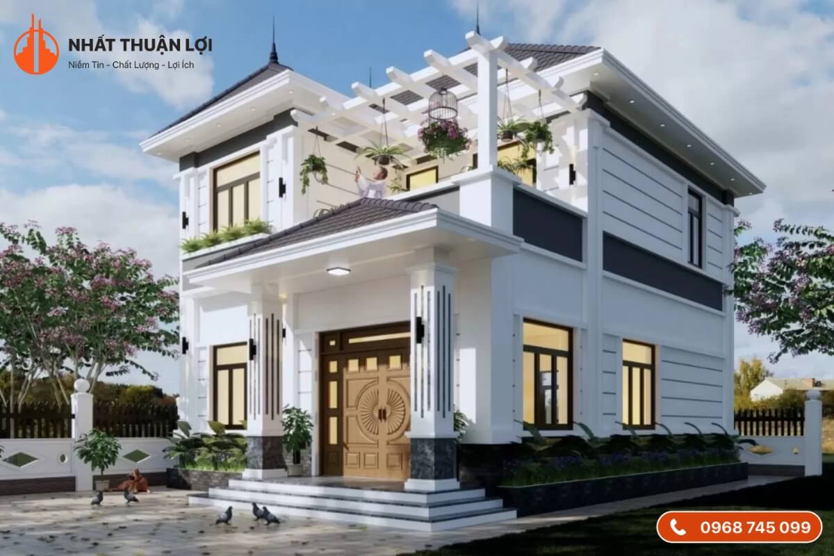 Mẫu nhà 2 tầng 600 triệu tân cổ điển