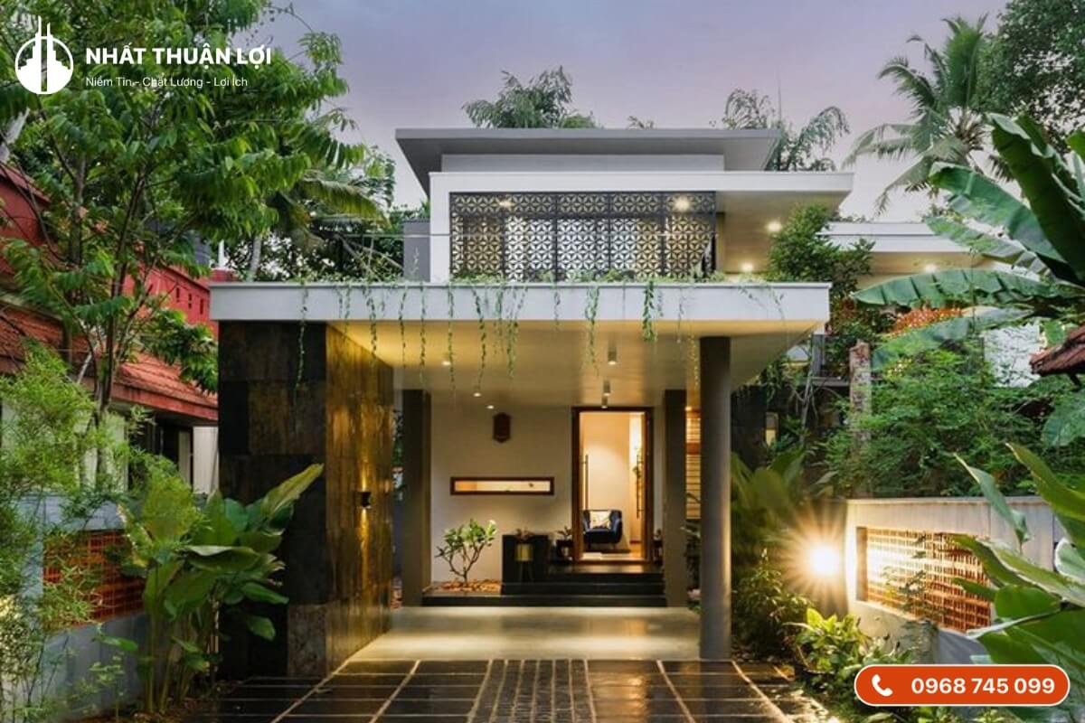 Mẫu nhà gác lửng 3 phòng ngủ có sân thượng xanh Mẫu nhà gác lửng 3 phòng ngủ có sân thượng xanh