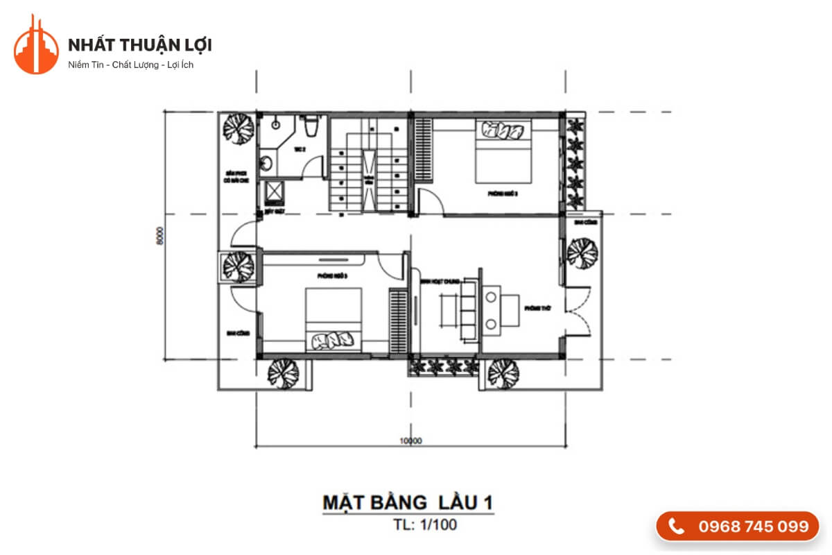Bản vẽ mặt bằng nhà 1 trệt 1 lầu tầng 1