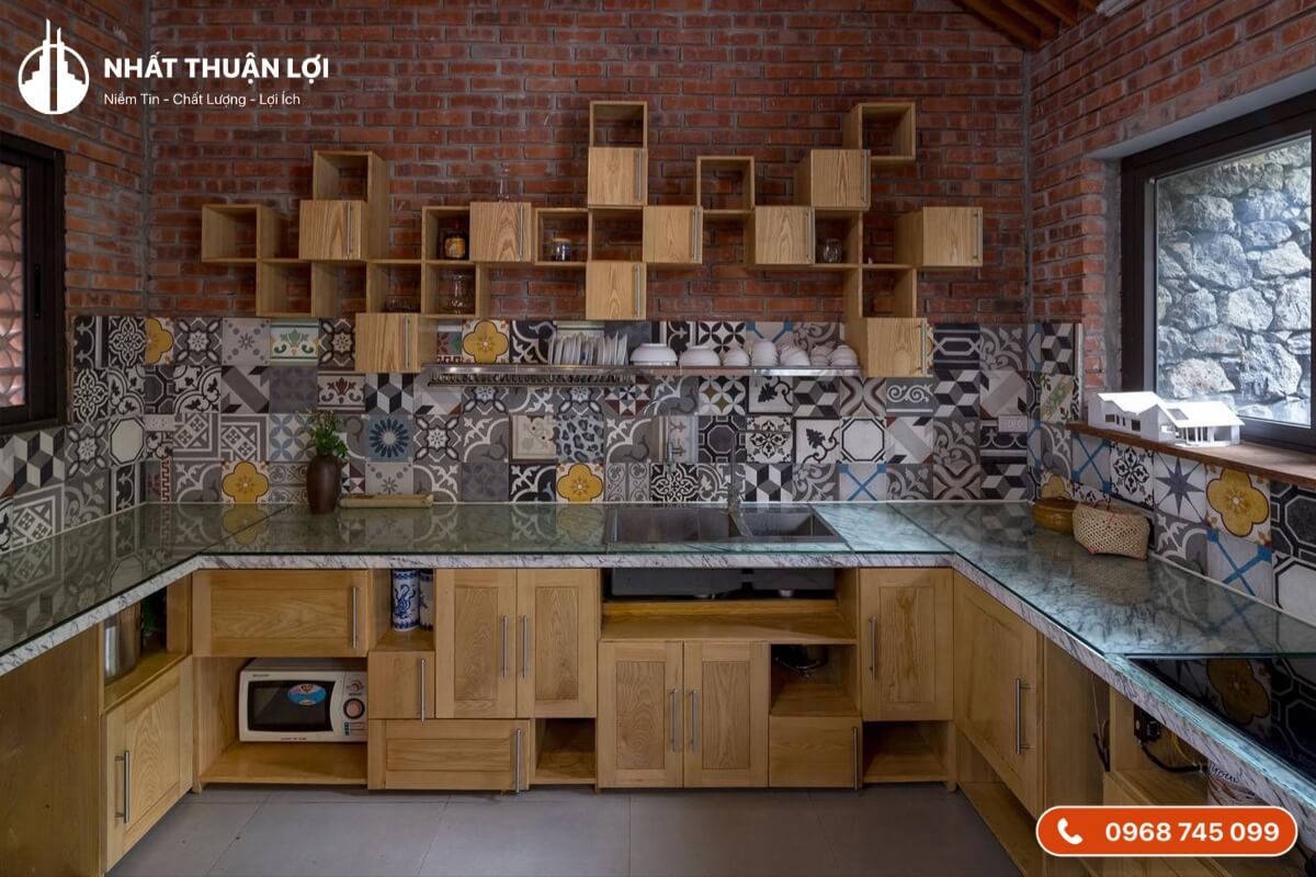 Mẫu nhà gạch mộc ở phòng bếp