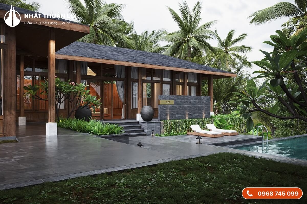 Mẫu nhà nghỉ dưỡng sân vườn nhà gỗ
