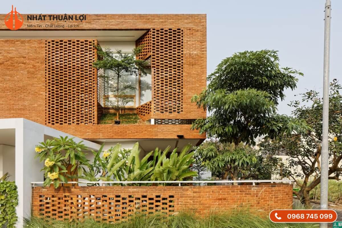 Mẫu thiết kế nhà gạch mộc mặt tiền