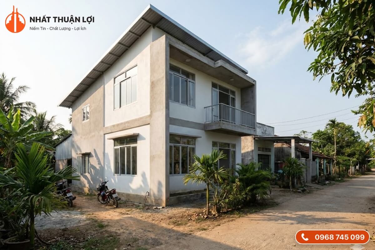 Nhà 2 tầng 300 triệu kiểu mái lệch